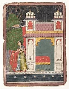 A Heroine Plucking a Flower: Page from a Dispersed Nayikabheda by Unknown Artist