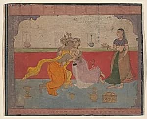 Krishna Kisses Radha: Page from the Boston Rasikapriya (Lover's Breviary) by Unknown Artist