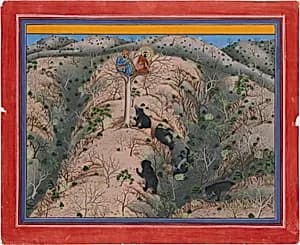 Maharaja Fateh Singh Hunting Female Bears by Pannalai