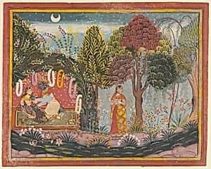 Krishna and Radha in a Bower: Page From a Dispersed Gita Govinda by Sahibdin