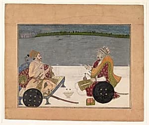 Prince Padam Singh of Bikaner with His Bard Gordhar on a Terrace at Night by Bhavani Das|Dalchand