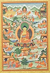 Thangka with Buddha Seated on Lotus Pedestal by Unknown Artist