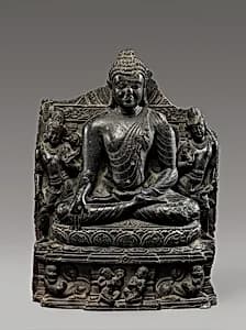 Seated Buddha Reaching Enlightenment, Flanked by Avalokiteshvara and Maitreya by Unknown Artist