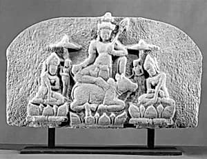 Shiva Seated on Nandi, Flanked by Consorts (Tympanum) by Unknown Artist