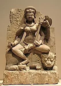 Four-Armed Durga Seated on Her Lion Vehicle by Unknown Artist