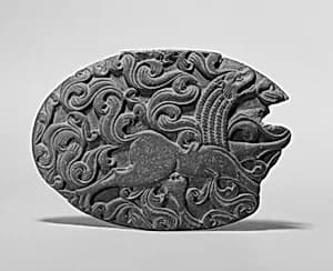 Box Lid with a Winged Lion and Remnant of an Iron Hinge by Unknown Artist