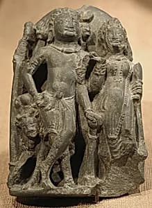 Section of a Diptych in Linga Form, Interior Depicting Shiva, Parvati, and the Calf Bull by Unknown Artist