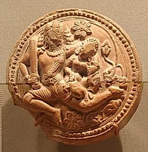 Rondel with a Racing Male Deity Cradling His Consort (Probably Shiva and Parvati) by Unknown Artist