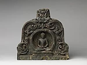 Meditating Buddha with Alms Bowl Enthroned in a Foliated Niche by Unknown Artist