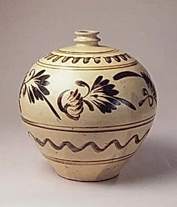 Bottle with abstract flowers and leaves by Unknown Artist