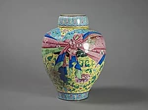 Jar with floral scrolls and wrapped-cloth design (one of a pair) by Unknown Artist