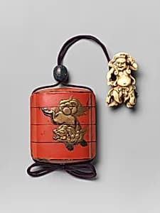 Case (Inrō) with Lion and Peonies by Unknown Artist