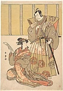 Ichikawa Danjūrō V as Kūdo no Suketsune, and Nakamura Rikō as Oiso no Tora by Katsukawa Shunshō　勝川春章