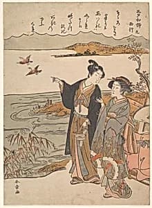 Autumn Evening ( A Poem by Saigyō), from the series Sanseki waka by Katsukawa Shunshō　勝川春章