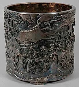 Brush Holder with Literary Gathering by Unknown Artist