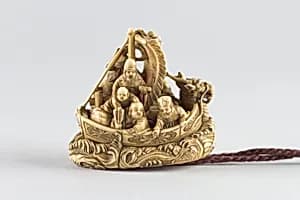 Netsuke of Boat with the Seven Gods of Good Fortune by Masahiro