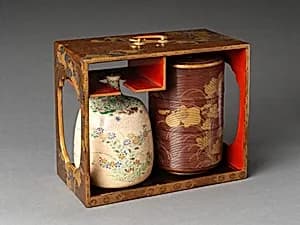 Picnic set with decoration of chrysanthemum and autumn grasses by Unknown Artist