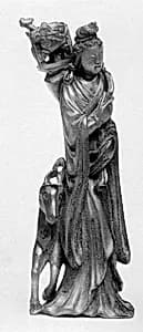 Woman Carrying Basket of Flowers (?) with Deer Beside Her by Unknown Artist