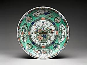 Plate with Basket of Auspicious Flowers by Unknown Artist