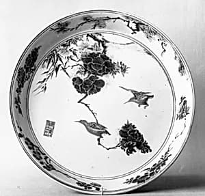 Plate with Bamboo, Peonies, and Birds by Unknown Artist