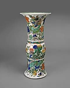 Vase in Shape of Archaic Bronze Vessel with Flowers and Birds by Unknown Artist