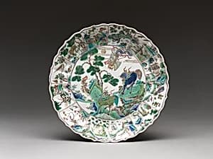 Plate with Phoenix and Mythical Qilin by Unknown Artist