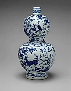 Gourd-Shaped Bottle with Deer and Crane in Landscape by Unknown Artist