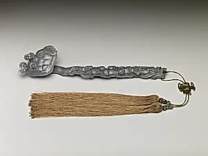 Decorative Accessory (Ruyi) with Longevity Fungus, Peaches, and Narcissus by Unknown Artist