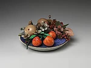 Dish of Fruit and Peach Blossoms by Unknown Artist