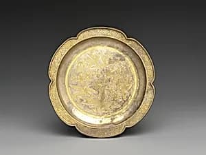 Lobed dish with flowers and birds (one from a set by Unknown Artist