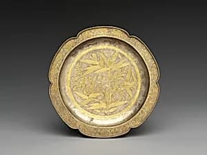Lobed dish with flowers and birds (one from a set) by Unknown Artist