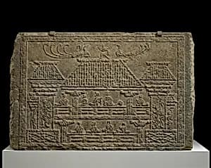 Tomb Panel with Relief of Figures in a Pavilion by Unknown Artist