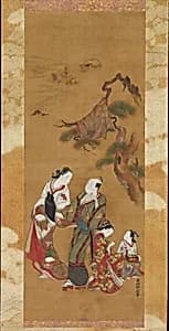 Yukihira and Two Brinemaidens at Suma by Okumura Masanobu