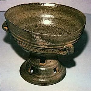 Pedestalled Bowl with Three Handles and Combed Design by Unknown Artist