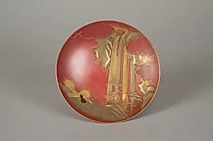 Sake Cup with Scenes from the Noh Plays Pine in the Winds, Yōrō Falls, and The Tengu of Mount Kurama by Shomosai