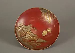 Sake Cup with Scenes from the Noh Plays Pine in the Winds, Yōrō Falls, and The Tengu of Mount Kurama by Shomosai