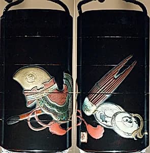 Case (Inrō) with Design of Bugaku Hat (obverseI; Shō Flute and Cymbals (reverse) by Unknown Artist