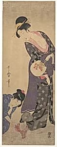 Two Women with a Baby who is Playing on the Floor by Kitagawa Utamaro
