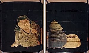 Case (Inrō) with Design of Man Blowing on a Brazier to Make Tea by Unknown Artist
