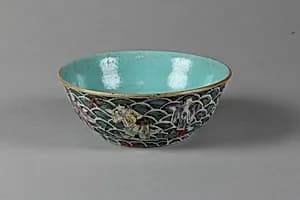 Bowl with Daoist immortals and waves by Unknown Artist