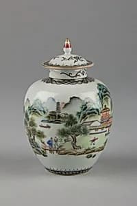 Covered jar with landscape by Unknown Artist