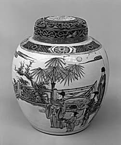 Jar with figures in a garden by Unknown Artist