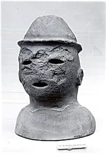 Head of a Male Haniwa Figure with Headdress by Unknown Artist