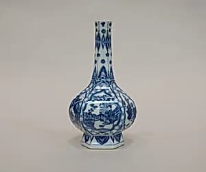 Hexagonal vase with ladies, plants, and landscape by Unknown Artist