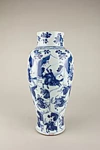 Vase with mounted hunters by Unknown Artist