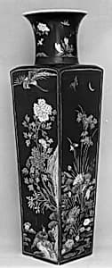 Square vase with birds and flowers by Unknown Artist