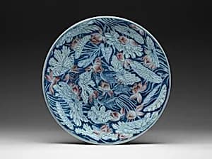 Plate with egrets in a lotus pond by Unknown Artist