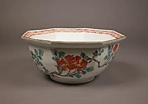 Octagonal Bowl with Design of Peonies by Unknown Artist