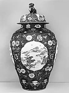Covered jar with landscape scenes by Unknown Artist