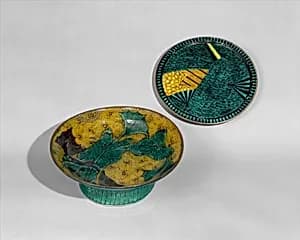 Deep Footed Plate with Decoration of Leaves by Unknown Artist